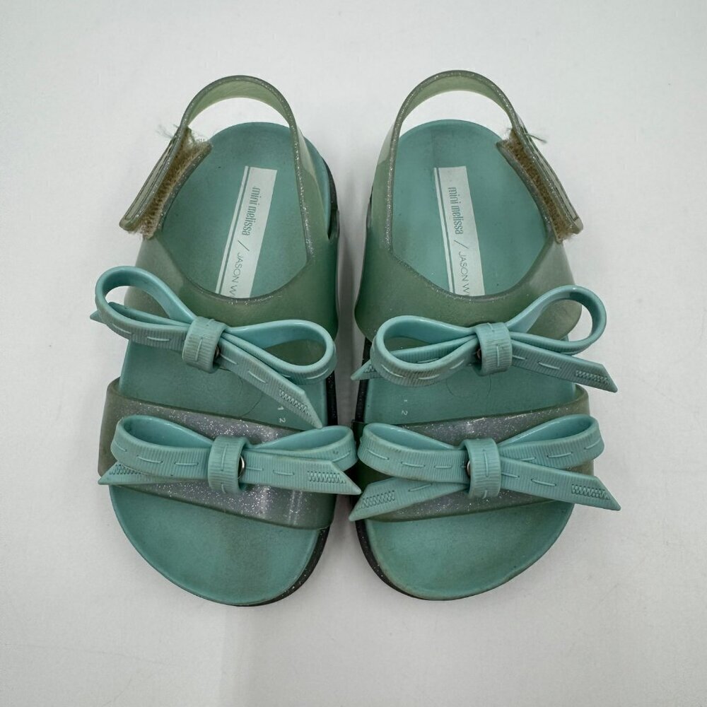 Mini Melissa X Jason Wu Aqua Green Cosmic Sandals Girls Size 8 With Bow Detail